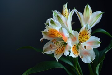 Flowers On Black. Alstroemeria Blooms on Elegant Black Background