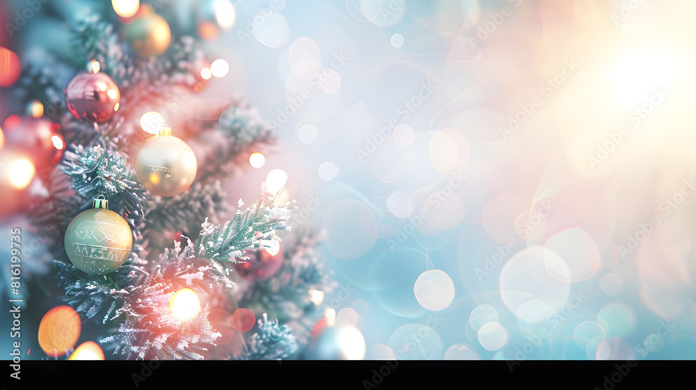 Aufkleber christmas minimal background a christmas tree decorated with balls on a background of blurry bokeh l