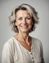 Fototapeta premium Portrait of a smiling middle-aged woman standing against white background 