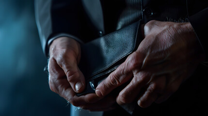 Fototapeta premium Bankruptcy Business Person holding an empty wallet : Generative AI