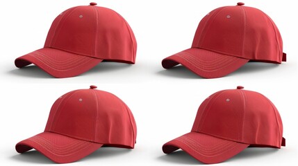 red baseball cap in four different angle views.