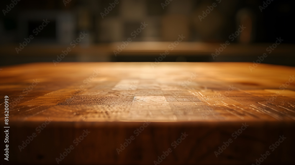 Poster Wooden board empty table background abstract blurred cafe background : Generative AI