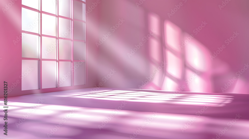 Poster Abstract pink studio background for product presentation Empty gray room with shadows of window Display product with blurred backdrop : Generative AI