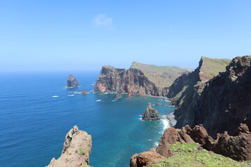 Fototapeta premium View from Ponta do Rosto on the Ponta de Sao Lourenco peninsular, Island Madeira, Portugal. Insel Madeira