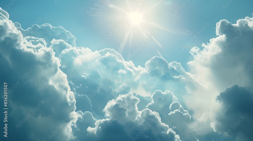 Aufkleber in the empty sky lots of clouds and sunny ray of light : generative ai