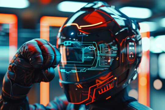 Futuristic Augmented Reality Boxing Helmet with Heads-Up Display