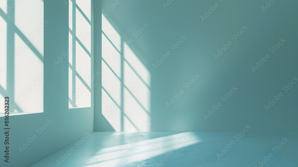 Poster Light soft minimal background mockup for product presentation Corner of room with shadows from different angles delicate light blue color : Generative AI