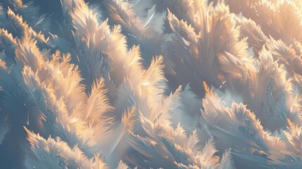 Feathery white clouds illuminated by sunlight in the sky
