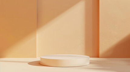 Fototapeta premium Background Wall Studio Shadow Kitchen Podium Table Product Backdrop Room Orange Beige Pattern Gradient Light Bg 3d Mockup Cosmetic Abstract Cream Color Pastel Texture Scene Summer Lof : Generative AI
