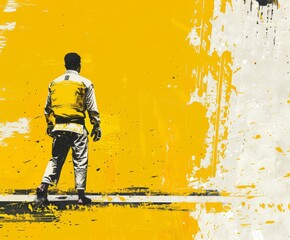 Drawn karate or taekwondo fighter on a plain background in grunge style. Concept: martial arts and sports competitions.