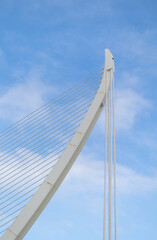 Photograph estuatua white modernist bridge. Concept architecture, travel.