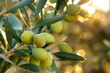 olives on tree, In Spain, olives adorn an olive tree branch, capturing the essence of Mediterranean charm