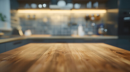 Obraz premium Wood table top on blurred kitchen background : Generative AI
