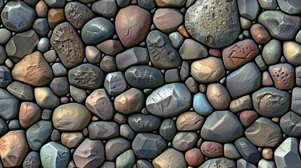  A close-up of a colorful rock wall featuring various shaped stones stacked together