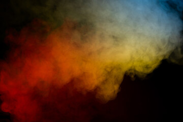 Blue and yellow steam on a black background.