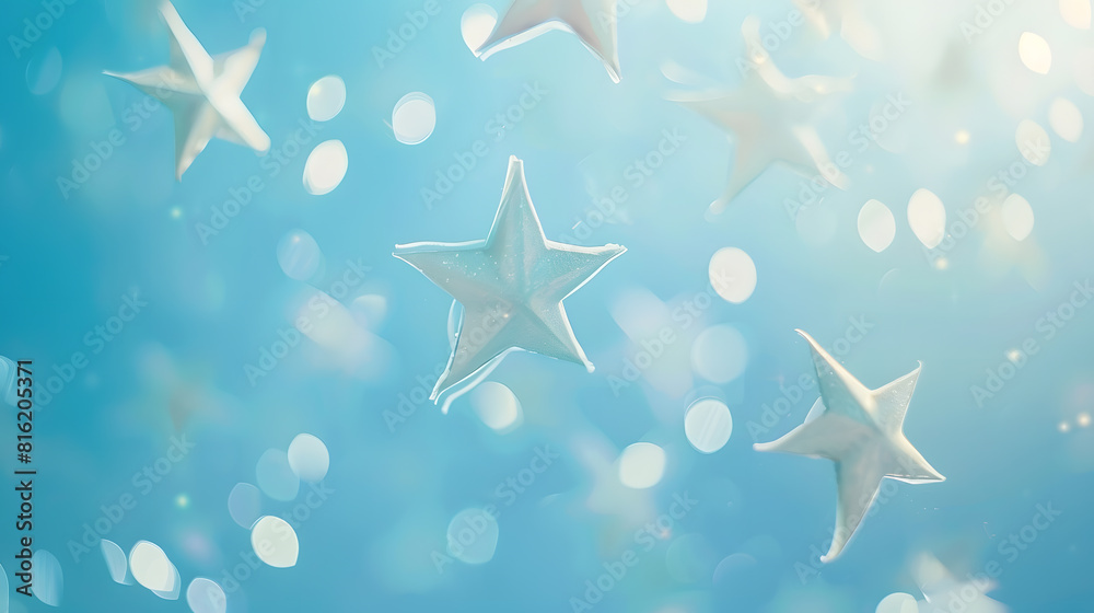 Poster stars on a bright pastel blue shiny background the view from the top minimalism selective focus : ge