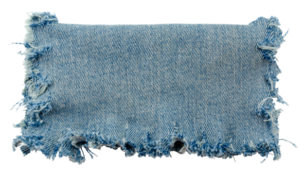 Piece of torn denim on a white background. Denim texture