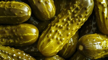 Juicy Pickles in a Close-Up View, Showing the Shiny Green Skin and Briny Texture, Perfect for Snack