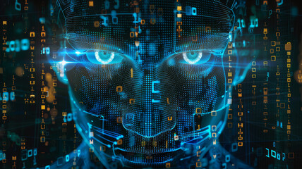Fototapeta premium the face of a human being with an array of code stock photo,generative ai