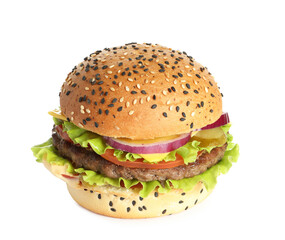 Burger with delicious patty isolated on white