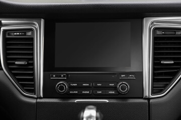 Modern navigation system with screen in car, closeup