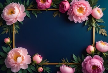 Fototapeta premium Frame made of beautiful flowers of different matellic colours on transparent background a concept summer flowers