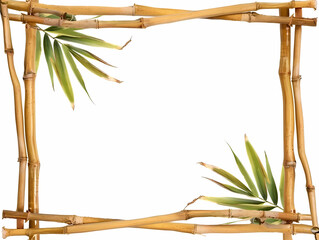 bamboo frame, brown bamboo frame,  tropical frame sign board with ropes,bamboo picture frame, beach,  isolated on white background, wooden border