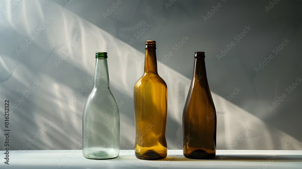 Aufkleber three empty bottles on a table : Generative AI