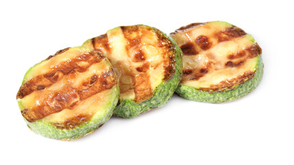 Slices of delicious grilled zucchini isolated on white