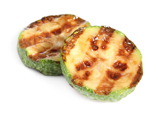 Slices of delicious grilled zucchini isolated on white
