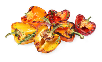 Tasty grilled bell peppers and rosemary isolated on white - Powered by Adobe