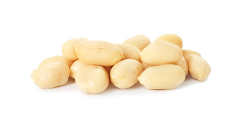 Fototapeta na wymiar Pile of fresh peeled peanuts isolated on white