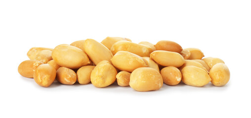 Pile of fresh peeled peanuts isolated on white