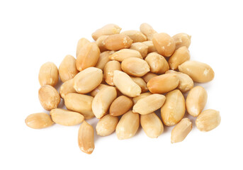 Pile of fresh peeled peanuts isolated on white