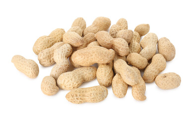 Pile of fresh unpeeled peanuts isolated on white
