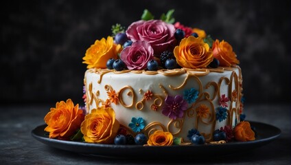 Chocolate cake decorated with roses