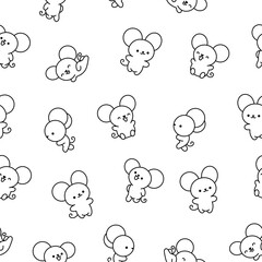 Cute kawaii mouse. Seamless pattern. Coloring Page. Cartoon happy baby rat characters. Hand drawn style. Vector drawing. Design ornaments.