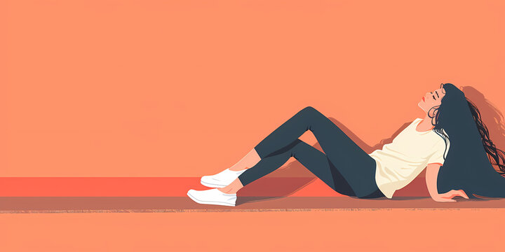 "Simple and clean illustration of a woman in a lazy pose, reflecting leisurely behavior