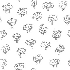 Deciduous tree. Seamless pattern. Coloring Page. Forest flora, agricultural garden and nature park plant. Hand drawn style. Vector drawing. Design ornaments.