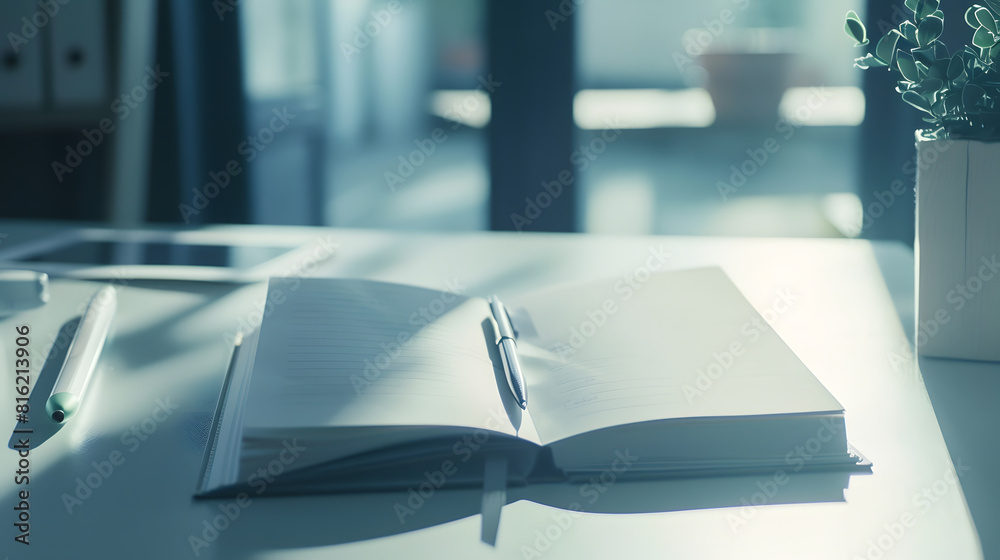 Poster open notepad with office supplies : generative ai