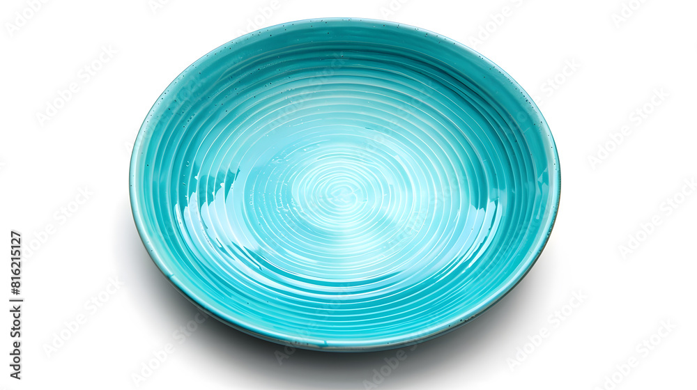 Poster empty trendy handmade ceramic dish tablewares round empty plate pastel blue turquoise aqua texture v