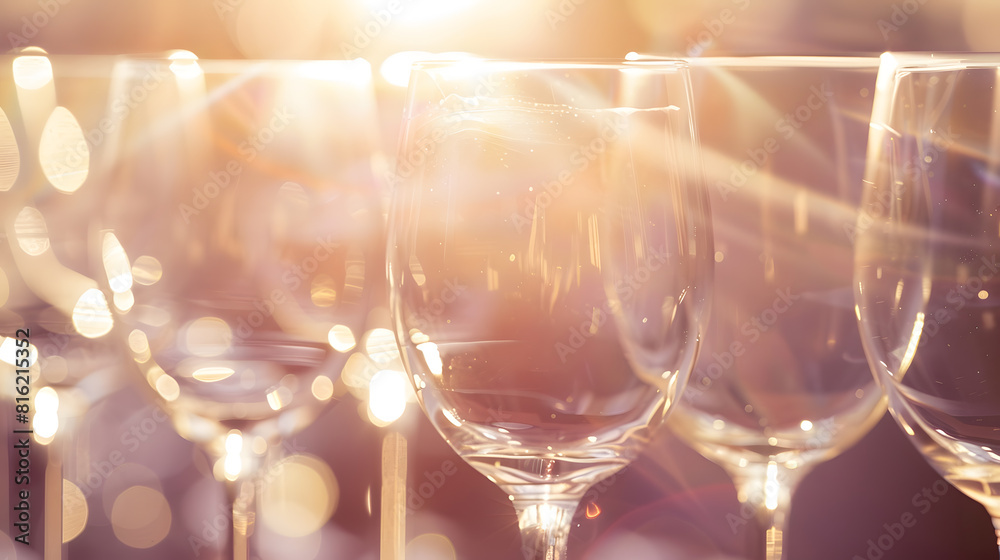 Poster empty wine glasses sparkling in the sunlight : generative ai