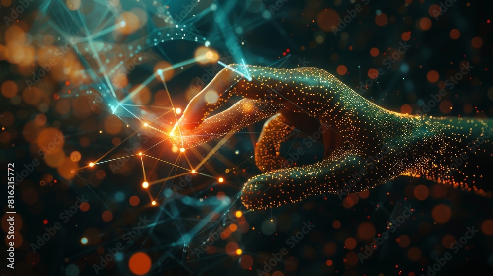 Aufkleber businessman touching multimedia network with his finger 3d rendering