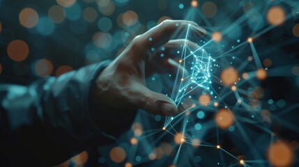 Businessman touching multimedia network with his finger 3D rendering