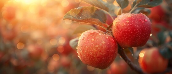 A sunny day in an apple orchard, with apples being harvested. Generation of AI
