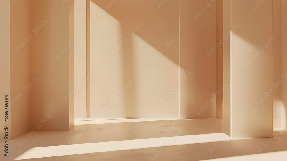 Fototapete empty studio 3d exhibition background pastel creamy beige stage with soft natural abstract diagonal 