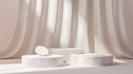 Blank product three podium Minimal scene mockup with 3 stone product podium with copy space promotions cosmetic product showcases copy space : Generative AI