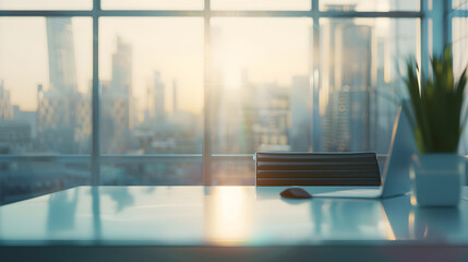 Modern office with open space to work thought the window and background city : Generative AI