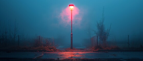 Empty foggy streets, spotlights, neon signs, concrete.
