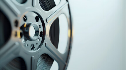 Obraz premium Old film reel with film isolated on white focus on leader : Generative AI